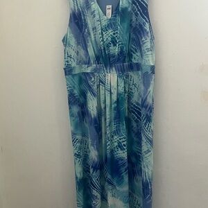 Blue and Green Sleeveless Maxi Dress